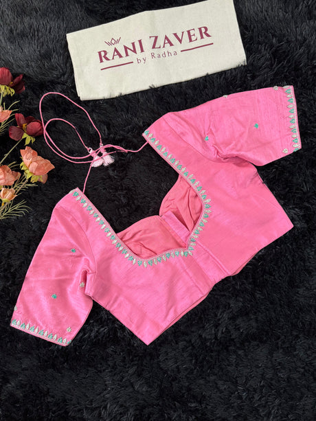 Pink Embroidered Raw Silk Blouse 38