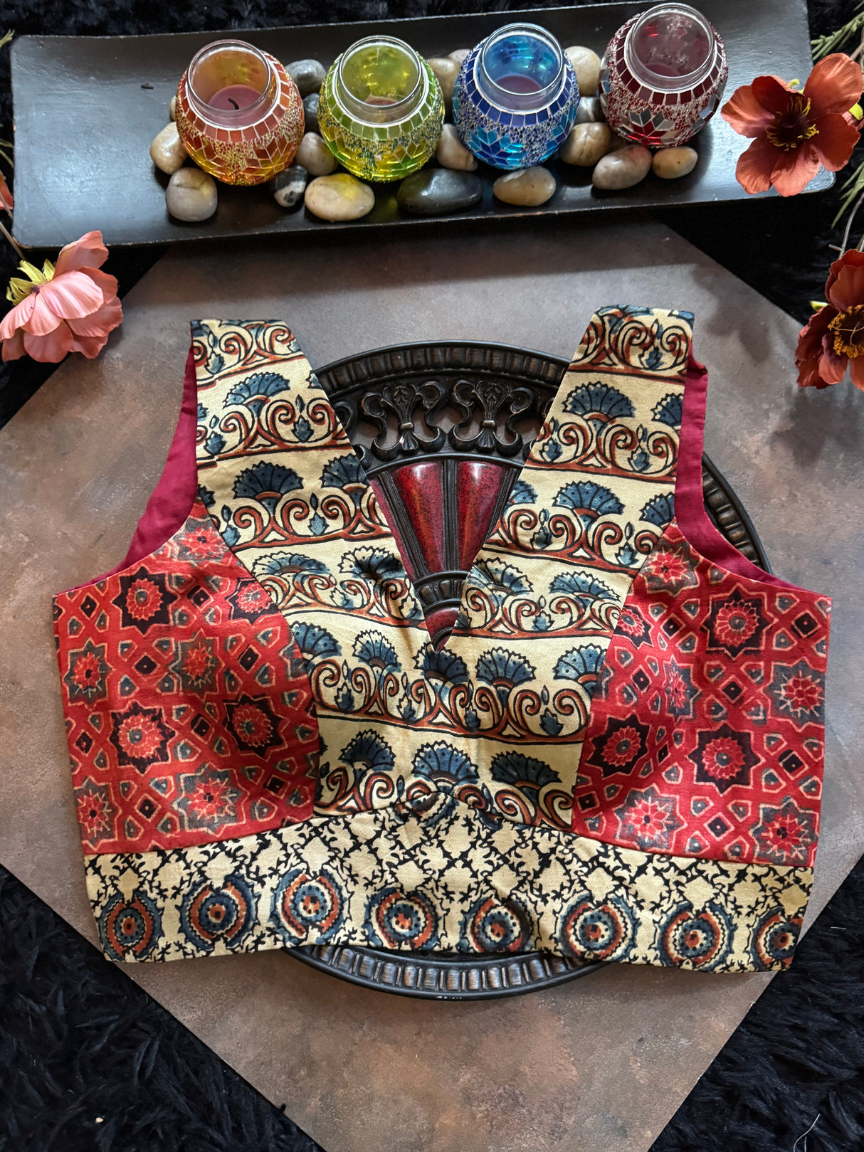 Ajrakh Modal V Neck Sleeveless Blouse 40