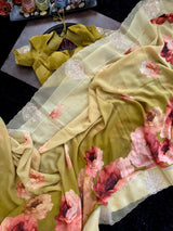 Green Georgette With Organza Border