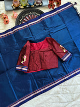 Navy Blue Maroon Nath Embroidered Khun Saree Set
