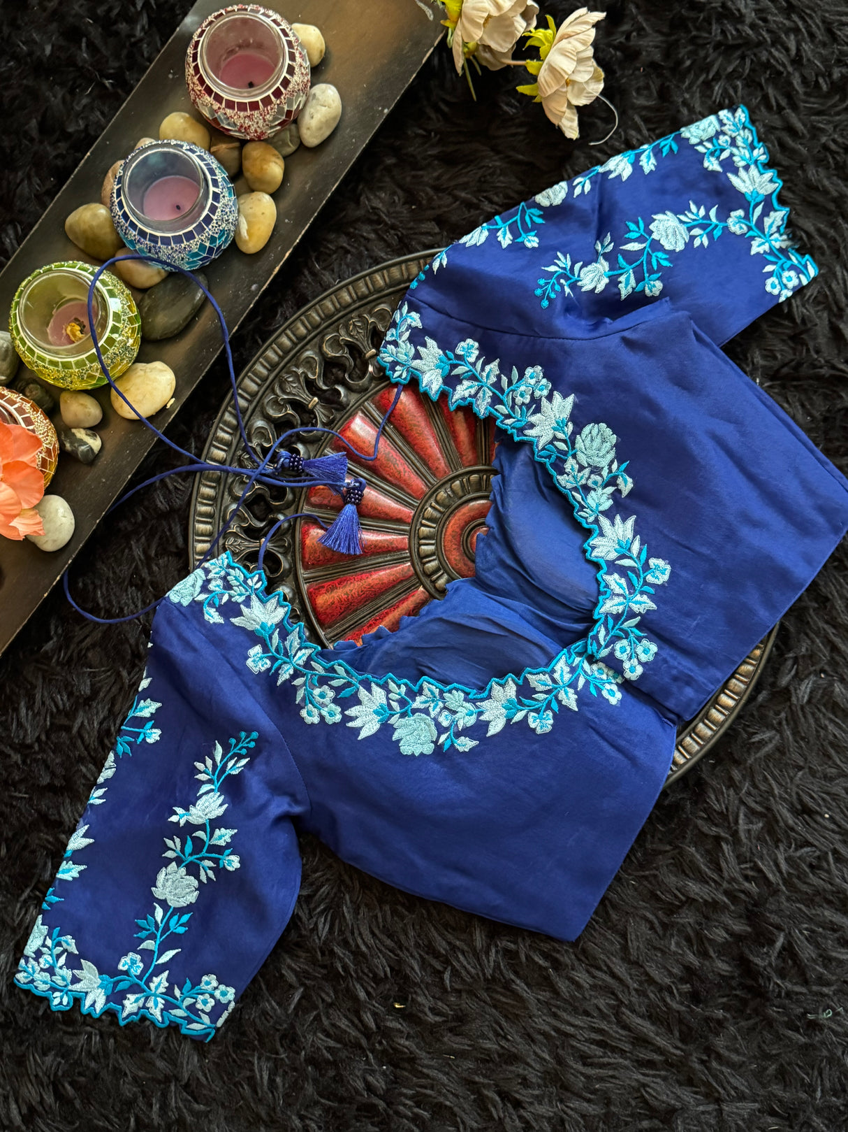 Blue Embroidered Organza