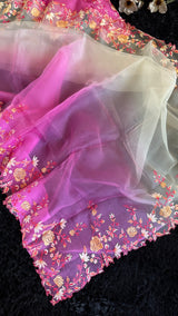 Shaded Pink Embroidered Organza