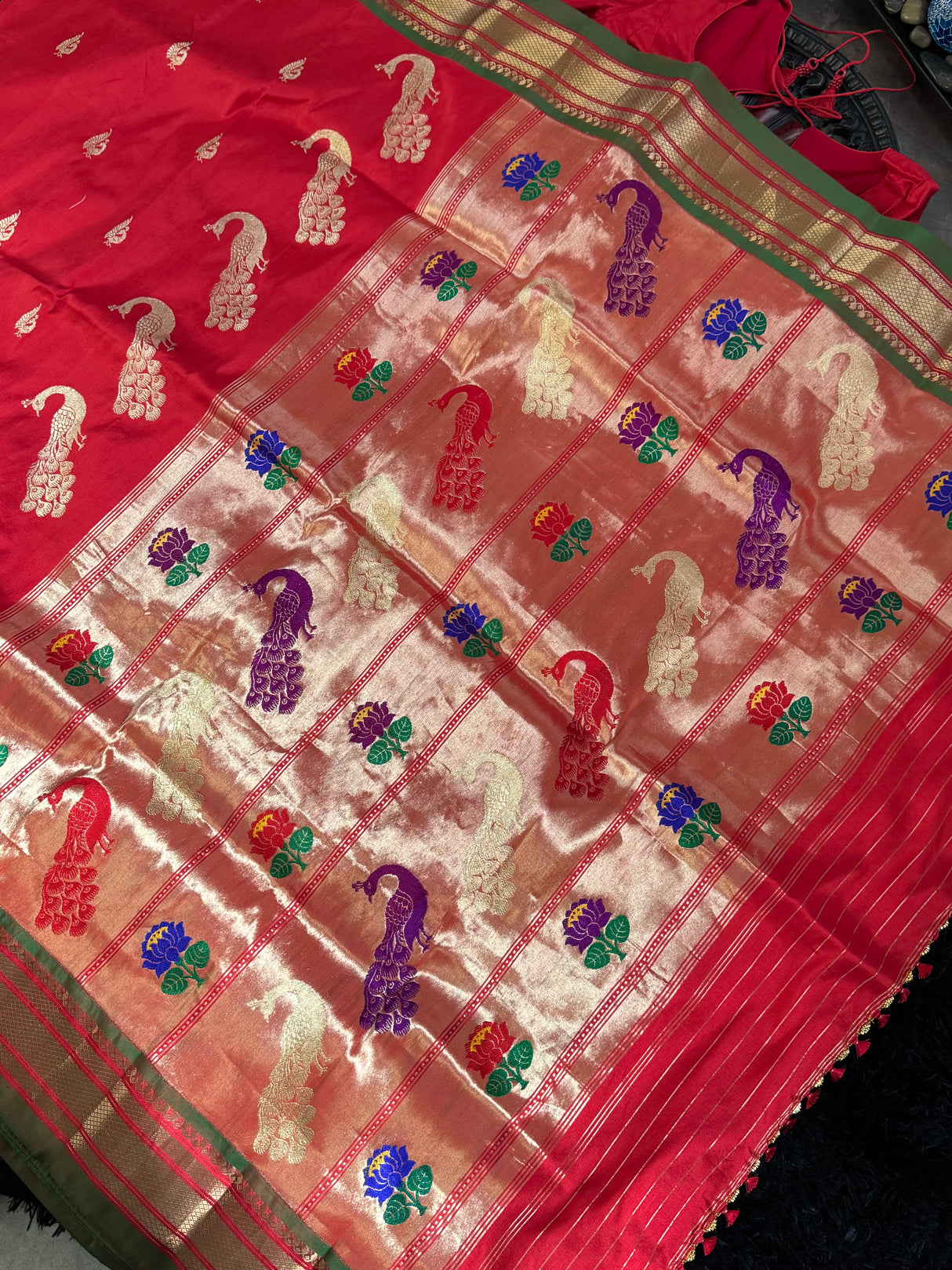 Red Yeola Paithani Narali Border Handloom Pure Silk