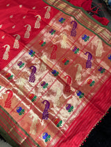 Red Yeola Paithani Narali Border Handloom Pure Silk