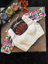 White Hand Embroidered Blouse 36 Peacock Parrot