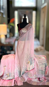 Baby Pink Georgette With Organza Border
