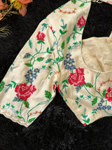 Cream Cross Stitch Floral Embroidered Blouse 38