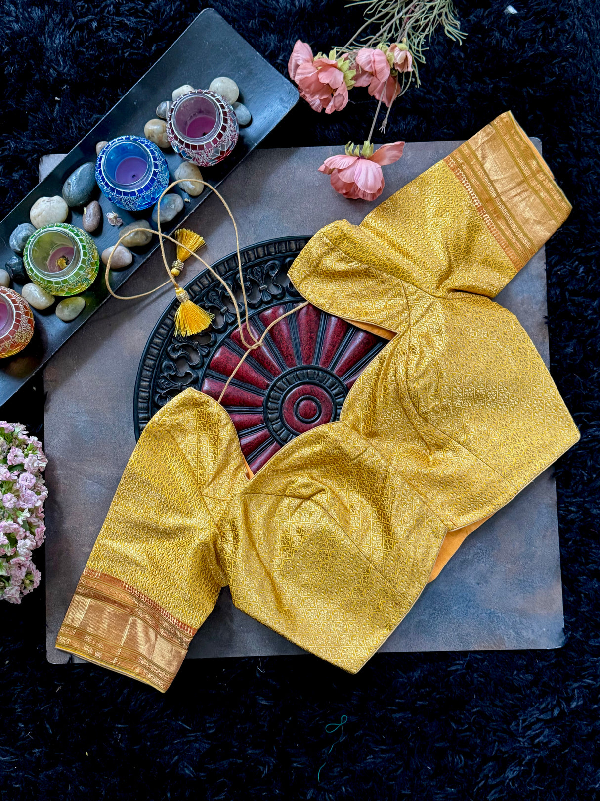 Yellow Brocade With Narali Style Gold Zari Border 38