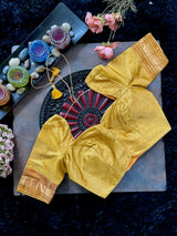 Yellow Brocade With Narali Style Gold Zari Border 38