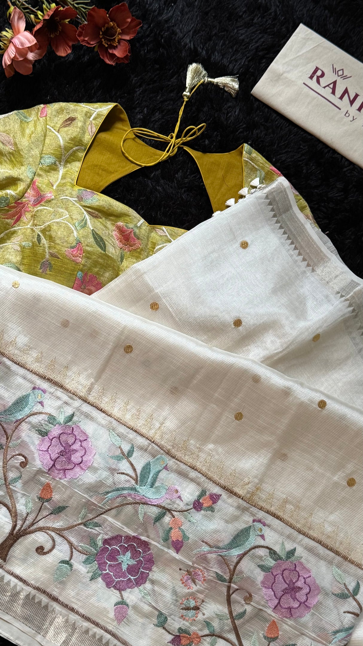 Ivory Mangalgiri Pattu With Embroidered Blouse