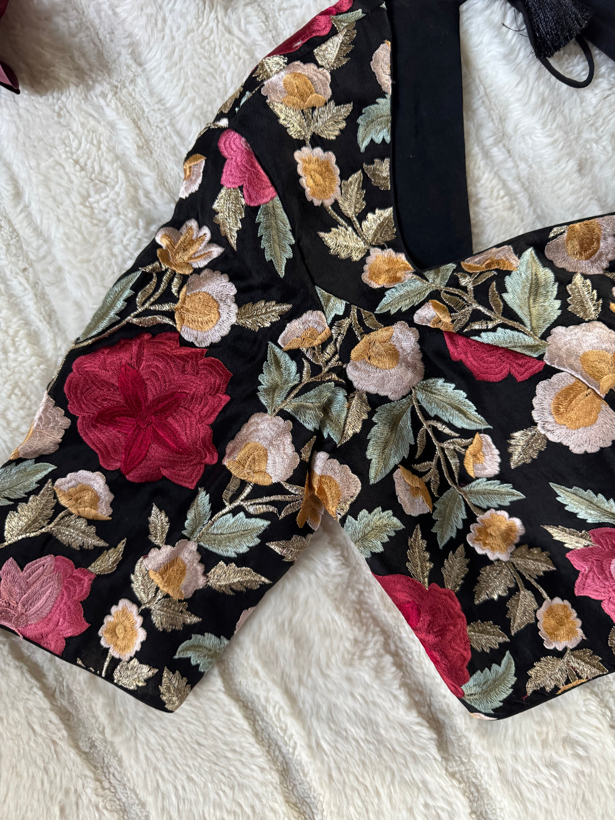 Black Floral Embroidered Blouse 38