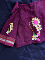 Purple Navy Wine Nath Embroidered Khun Saree Set