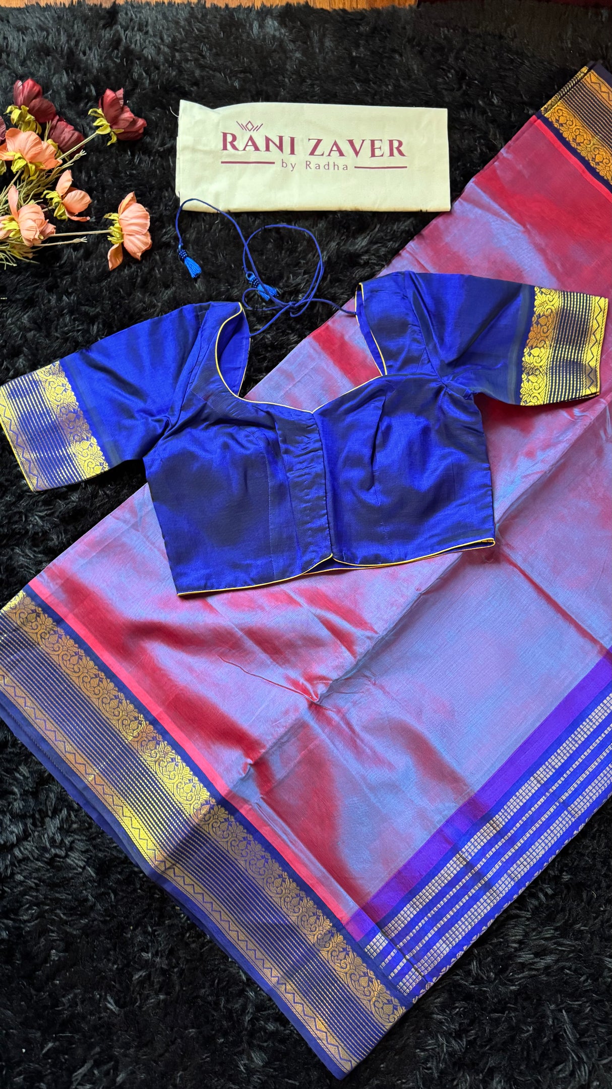 Lavender Royal Blue Combo Silk Cotton Kanchipuram