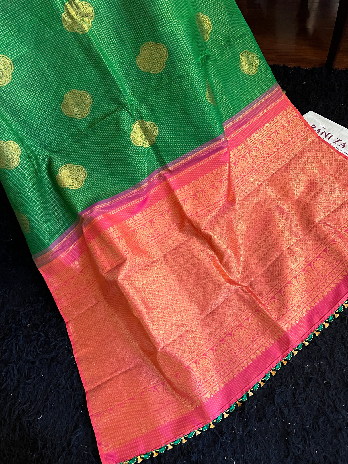 Korvai Kanchipuram borderless pure silk Green