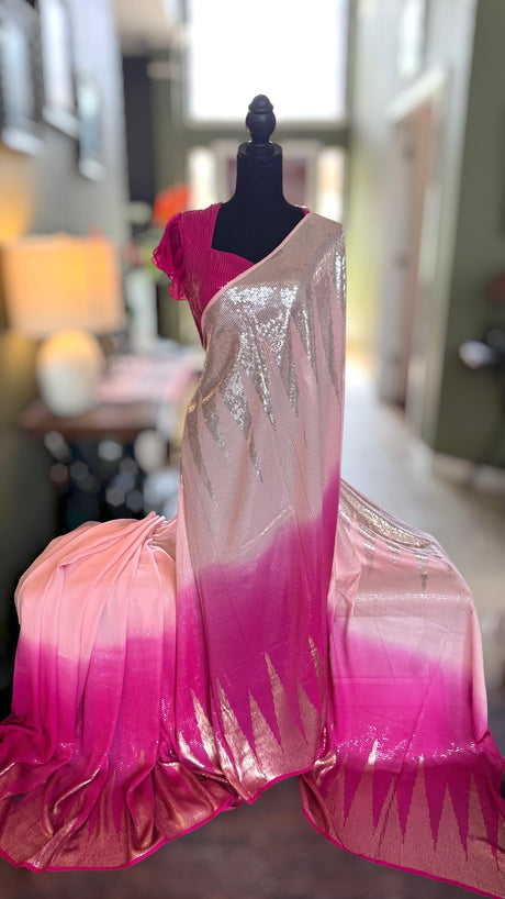 Pink Shaded Sequins Georgette