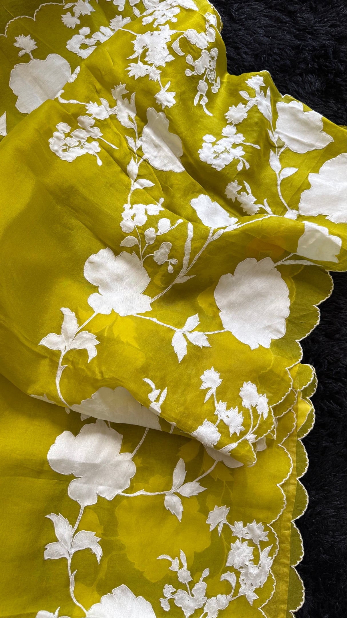 Soft Chartreuse Organza With Applique