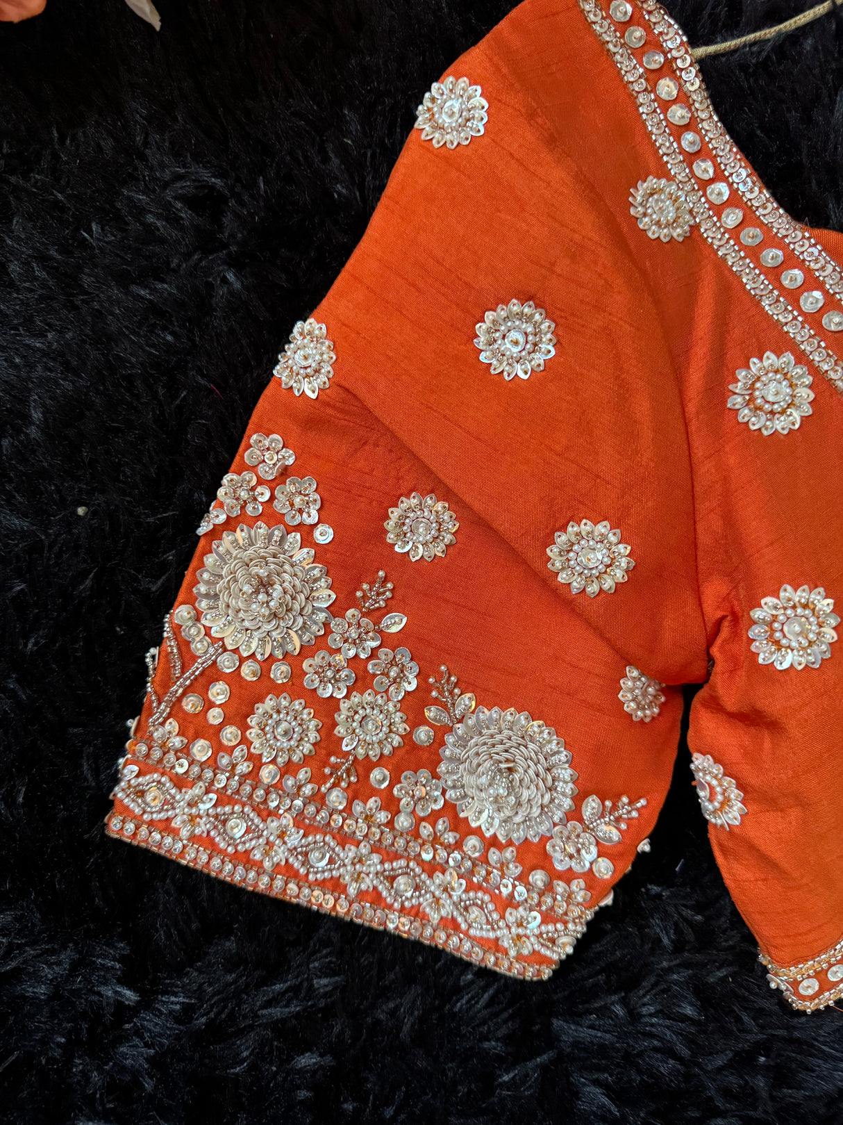 Rust Munga Silk With Heavy Embroidered Blouse