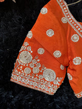 Rust Munga Silk With Heavy Embroidered Blouse