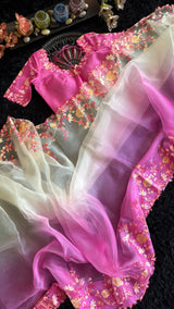 Shaded Pink Embroidered Organza