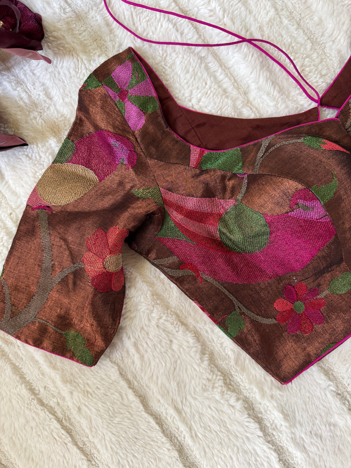 Bronze Floral Embroidered Tissue Blouse 36