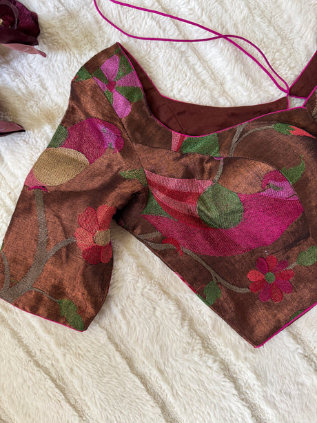 Bronze Floral Embroidered Tissue Blouse 36