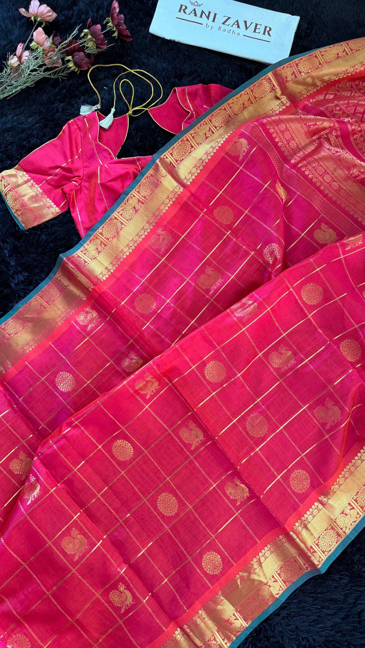 Red Pink mix Palam Pazhamum Silk Cotton Kanchipuram