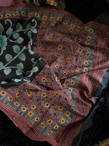 Black Tussar Silk Hand Painted