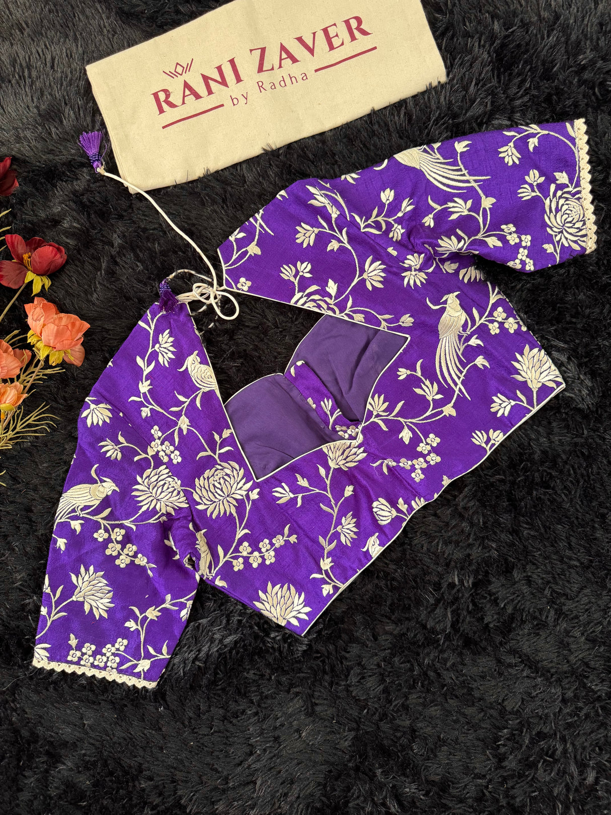 Purple Parsi Embroidered Silk Blouse 38