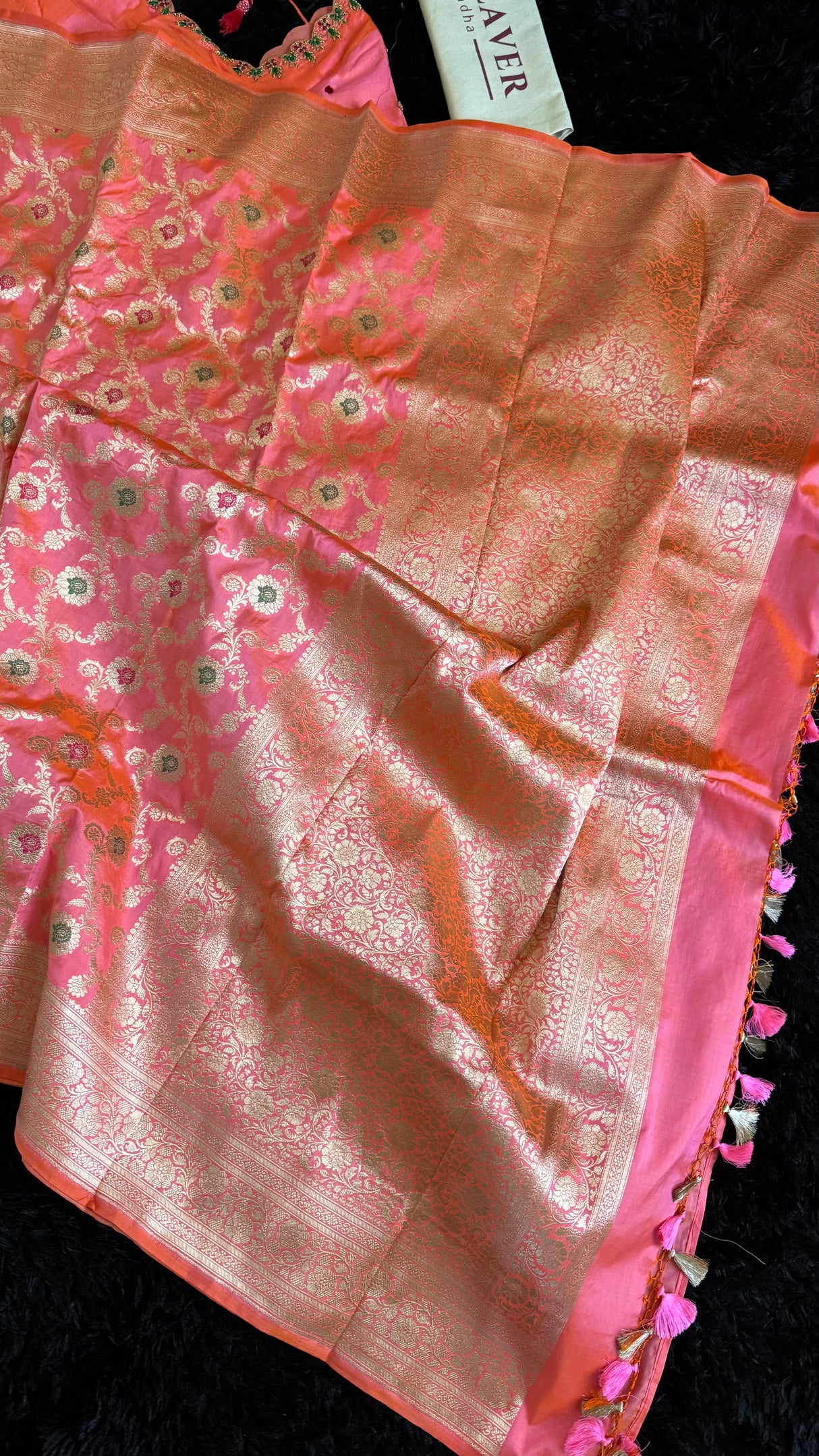Peach Pink Pure Banaras Katan Silk