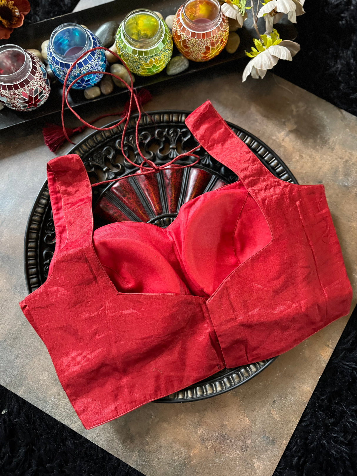 Red Tissue Sleeveless Blouse 38