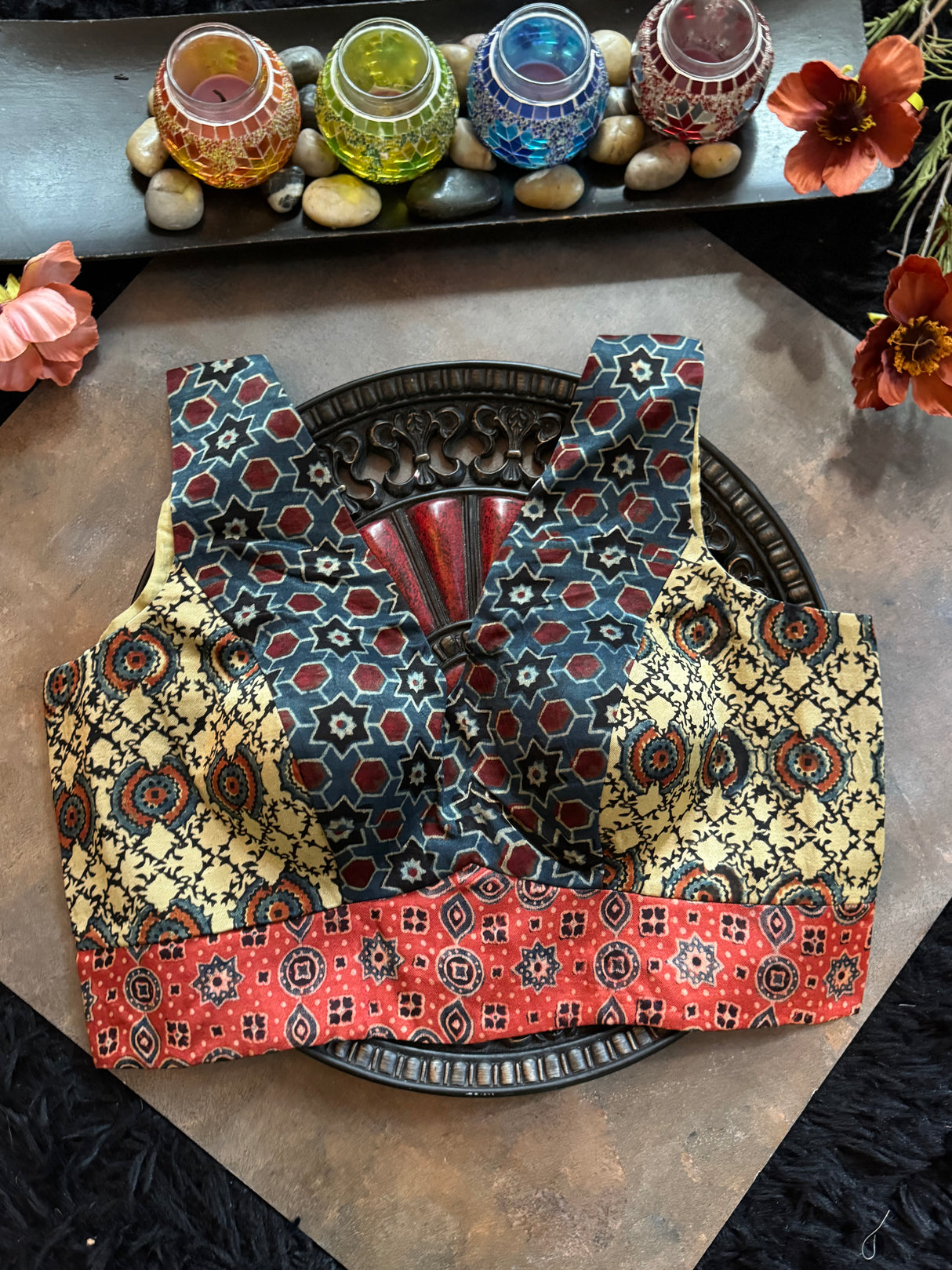 Ajrakh Modal V Neck Sleeveless Blouse 40