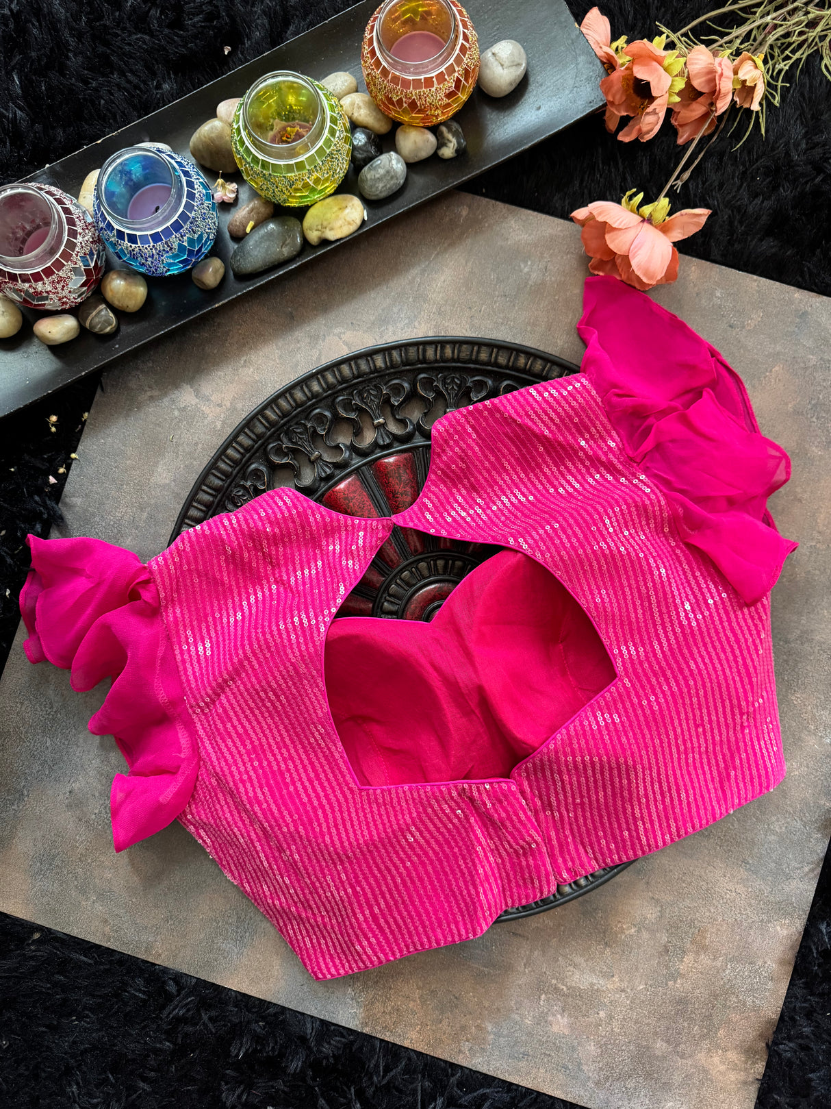 Pink Shaded Sequins Georgette