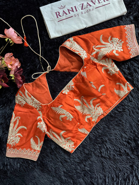 Rust Tissue and Organza Silk Saree