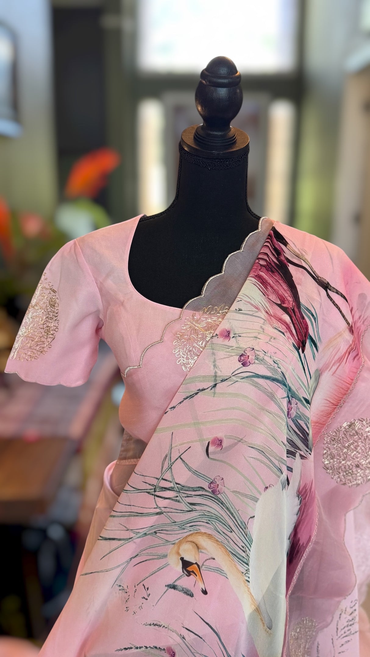 Baby Pink Georgette With Organza Border