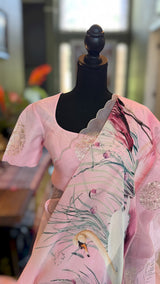 Baby Pink Georgette With Organza Border