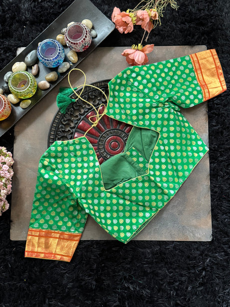 Green Borocade With Narali Style Gold Zari Border 38