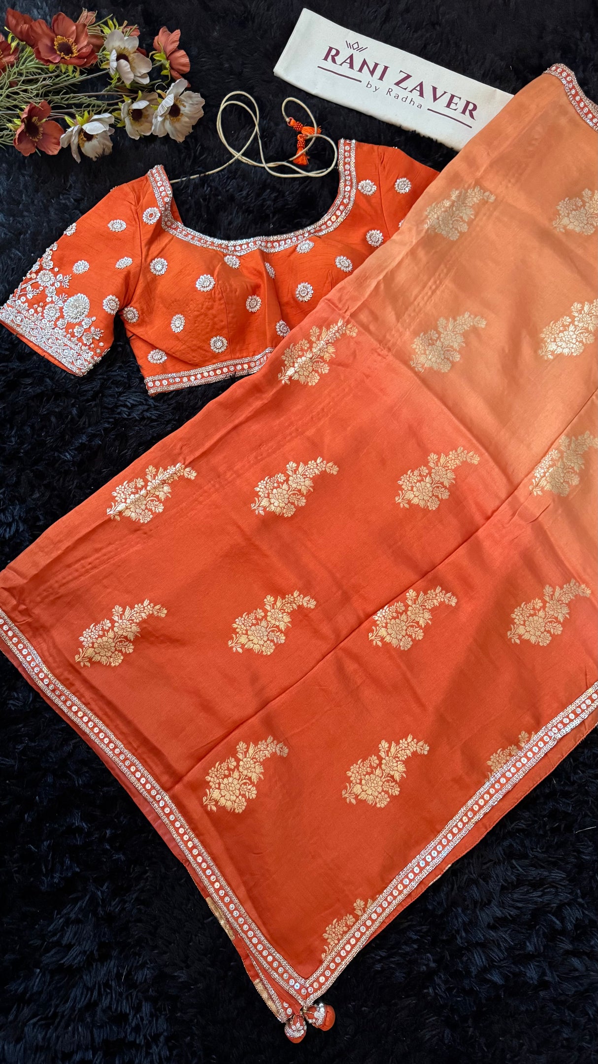 Rust Munga Silk With Heavy Embroidered Blouse