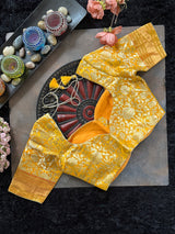 Yellow Jaal Brocade With Narali Style Gold Zari Border 38