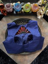 Navy Blue Tissue Closed Shoulder Sleeveless Blouse 38