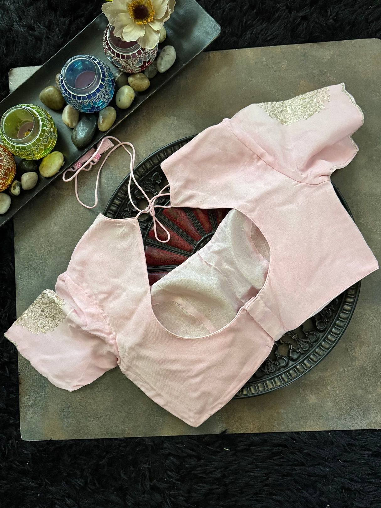 Baby Pink Georgette With Organza Border