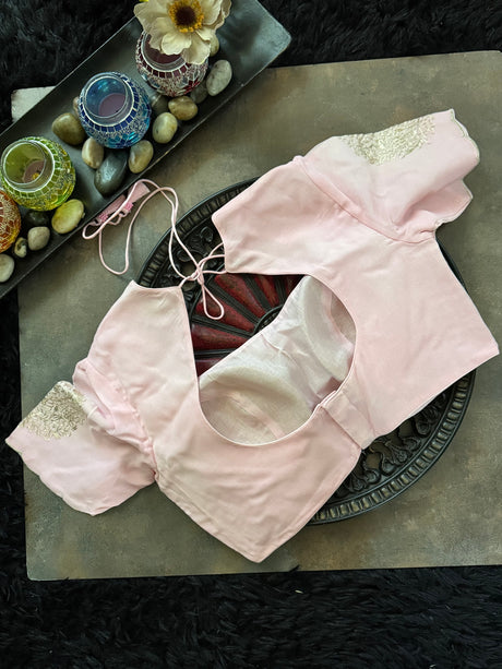 Baby Pink Georgette With Organza Border