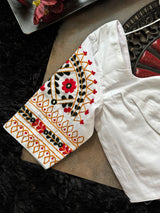 White Hand Embroidered Blouse 38 Red Green