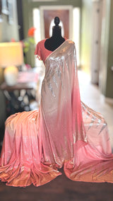 Peach Shaded Sequins Georgette
