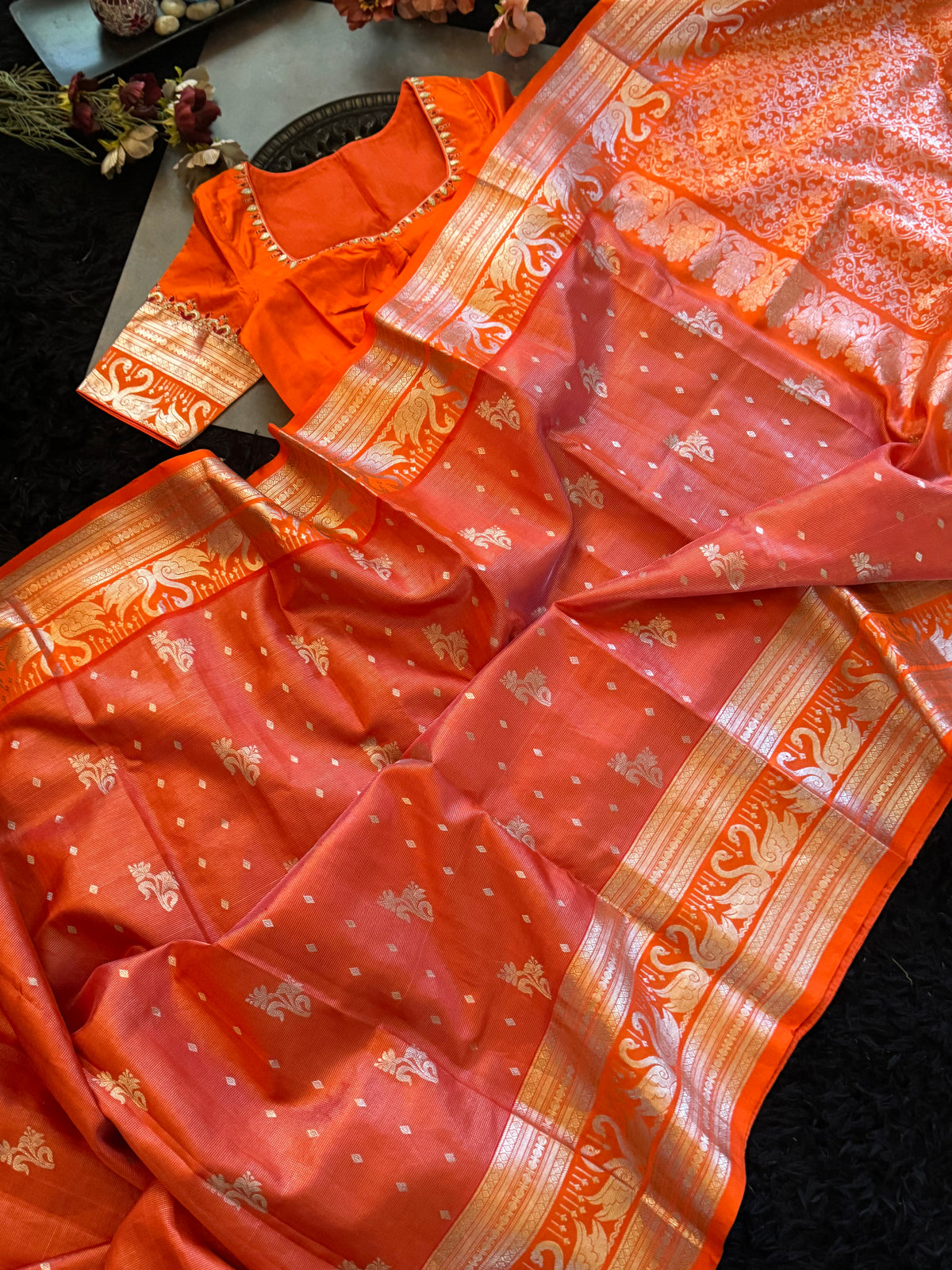 Orange Venkatagiri Pure SIlk Handloom