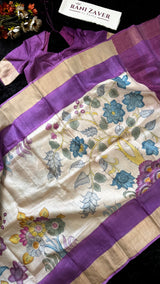 Purple Hand Painted Tussur Silk