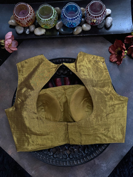 Mustard Antique Gold Tissue Closed Shoulder Sleeveless Blouse 36