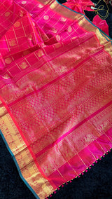 Red Pink mix Palam Pazhamum Silk Cotton Kanchipuram