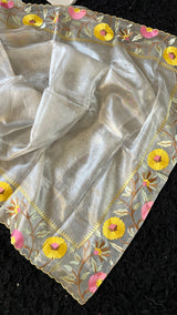 Silver Floral Border Organza