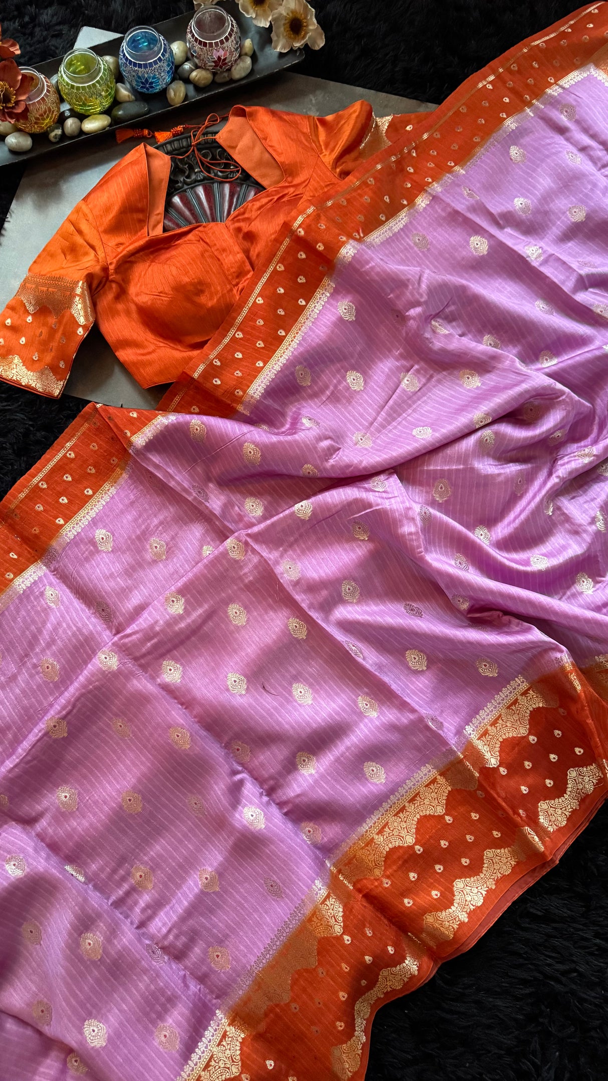 Lavender Orange Banaras Raw Mango Silk