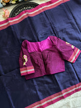 Purple Navy Wine Nath Embroidered Khun Saree Set